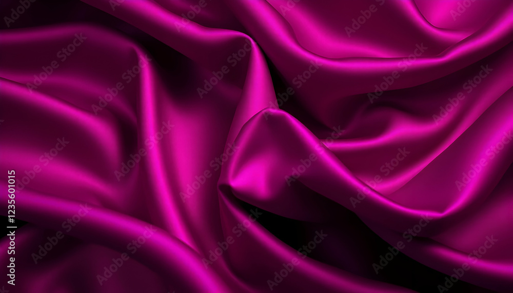 Obraz premium Luxurious magenta silk fabric, smooth texture, deep folds, shimmering satin, vibrant pink-purple hue, elegant drapery, soft lighting, close-up detail, high contrast, glossy surface, rich color saturat