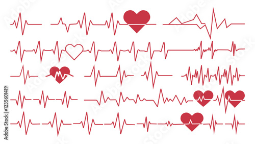 A stylish heartbeat ECG line design with heart symbols, perfect for medical, love, and health-related creative projects.