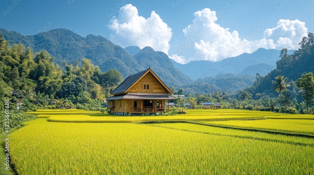 Fototapeta premium Mountain Rice Paddy Home