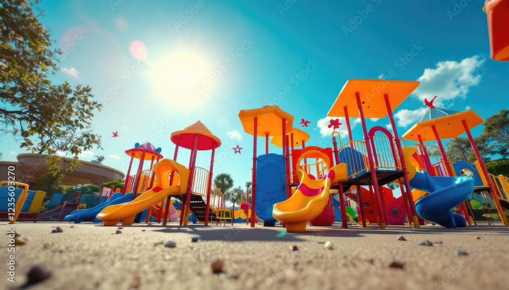 custom made wallpaper toronto digitalColorful playground with slides and climbing structures under bright sunlight