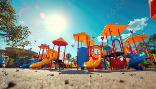 Wallpaper Mural Colorful playground with slides and climbing structures under bright sunlight Torontodigital.ca