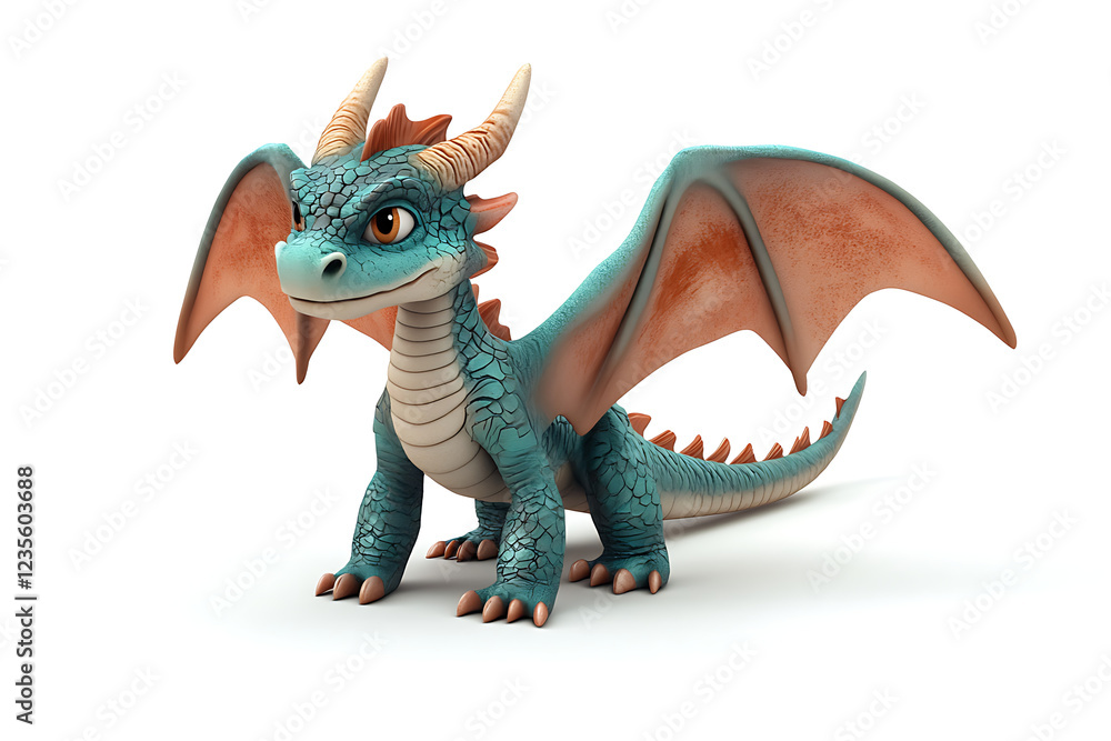 Naklejka premium dragon on a white background, dragon on a blank white background, a dragon, dragon, cute dragon, white background, Copy Space For Add Text 3D Rendering, 3D, Vector, AI Generative