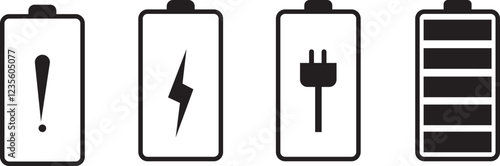 AdobeIllustr Battery & Power, Battery icon set. Battery Full charge indicator or low charge sign
ator Artwork