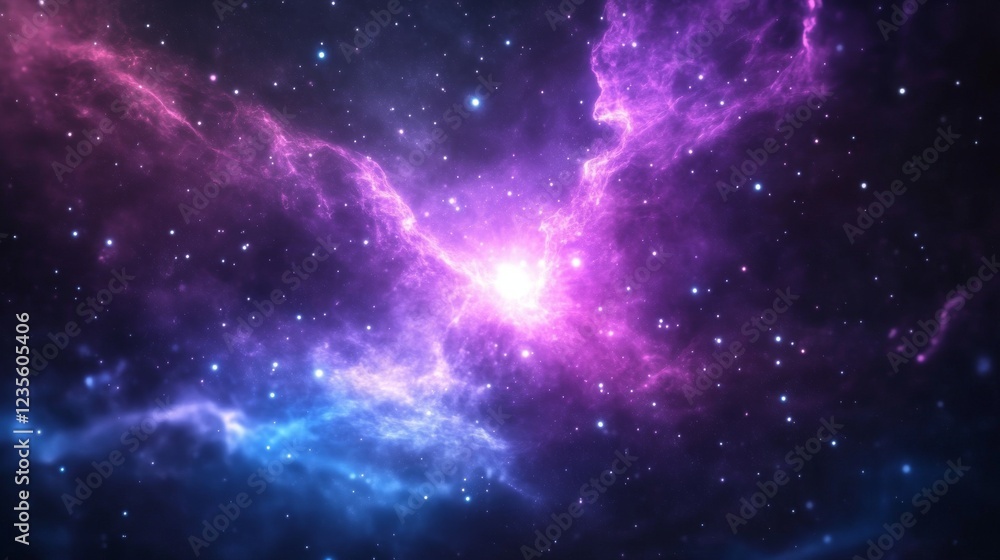 Cosmic Nebula Purple and Blue Galactic Clouds Exploding with Light, Distant Stars Background, Suitable for Science Fiction or Space Exploration Designs Cosmic Nebula Purple and Blue Galactic Clouds Exploding with Light, Distant Stars Background, Suitable for Science Fiction or Space Exploration Designs