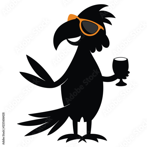 exotic animated film parrot clutching an item of glass while wearing sunglasses