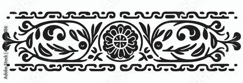 Ornate black and white decorative border with floral elements.