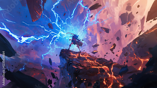 anime style hero character summons energy of lightning