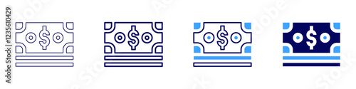 Money forecasts icon in 4 different styles. Thin Line, Line, Bold, and Bold Line. Duotone style. Editable stroke