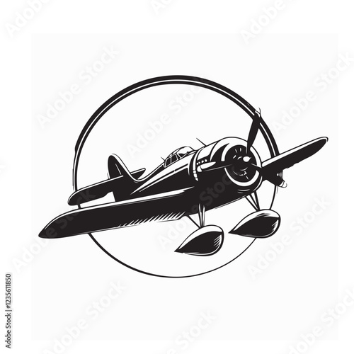 Silhouette Biplane Aircraft vector image isolated on white background