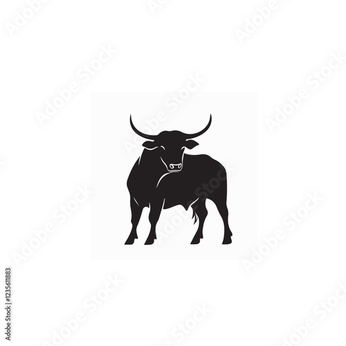 Vector Illustration of a Simple Black and White Bull Logo with Minimalist Design