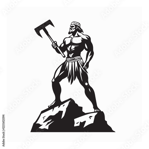 Cave prehistoric man with stone hammer image vector isolated on white background.