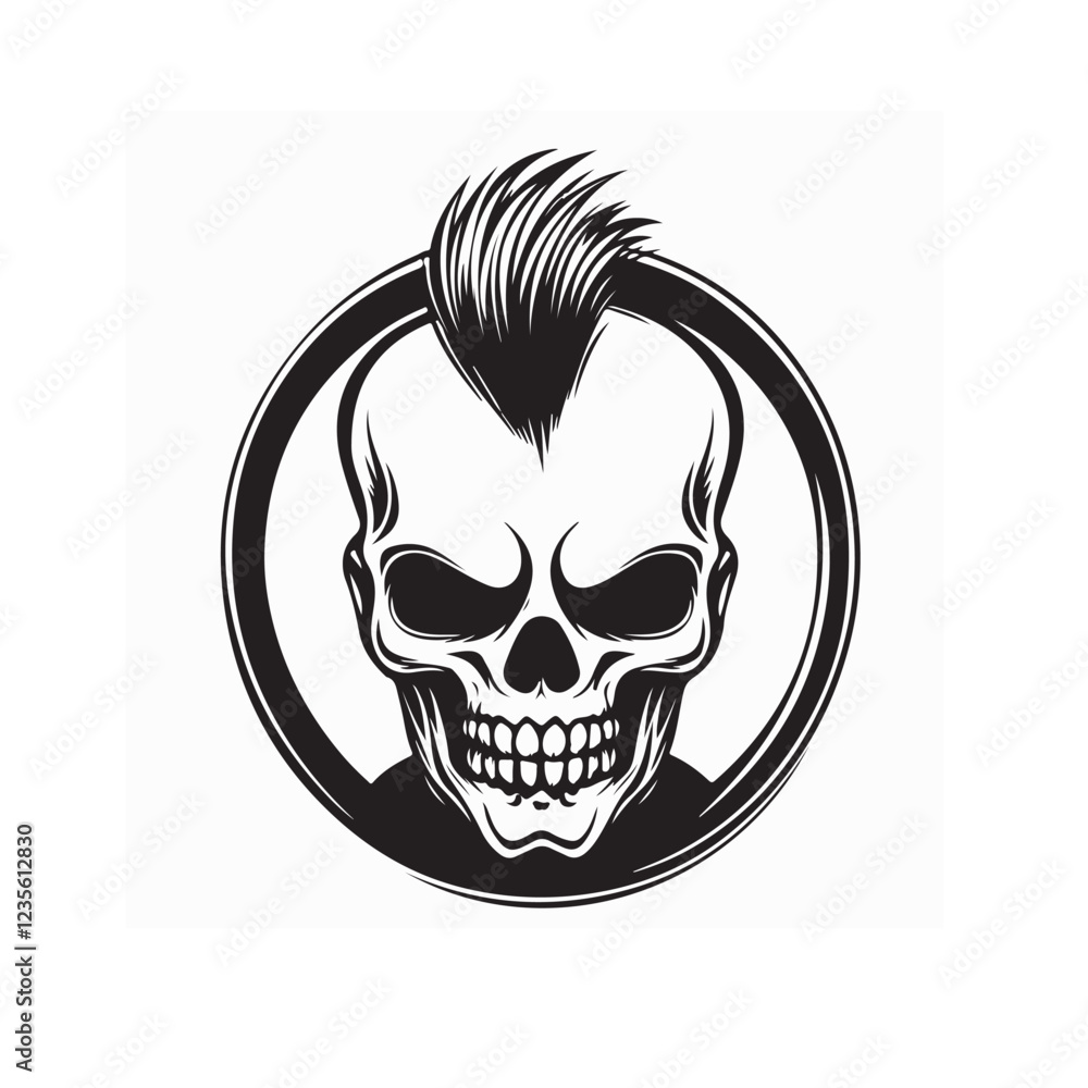 Skull with mohawk and spiked hair in a retro style image vector isolated on white background. Skull with mohawk and spiked hair in a retro style image vector isolated on white background.