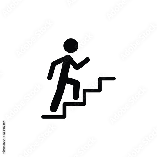 A black and white minimalistic icon depicting a person walking up a staircase in vector