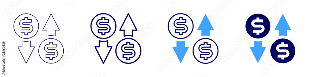 Money transfer icon in 4 different styles. Thin Line, Line, Bold, and Bold Line. Duotone style. Editable stroke Money transfer icon in 4 different styles. Thin Line, Line, Bold, and Bold Line. Duotone style. Editable stroke