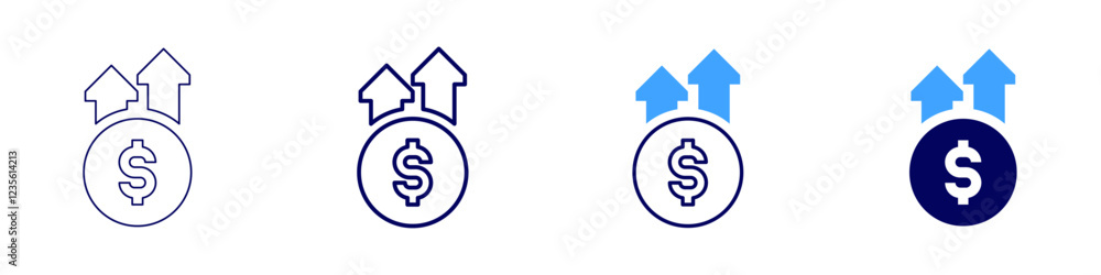 Price up icon in 4 different styles. Thin Line, Line, Bold, and Bold Line. Duotone style. Editable stroke Price up icon in 4 different styles. Thin Line, Line, Bold, and Bold Line. Duotone style. Editable stroke