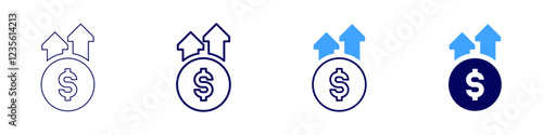 Price up icon in 4 different styles. Thin Line, Line, Bold, and Bold Line. Duotone style. Editable stroke