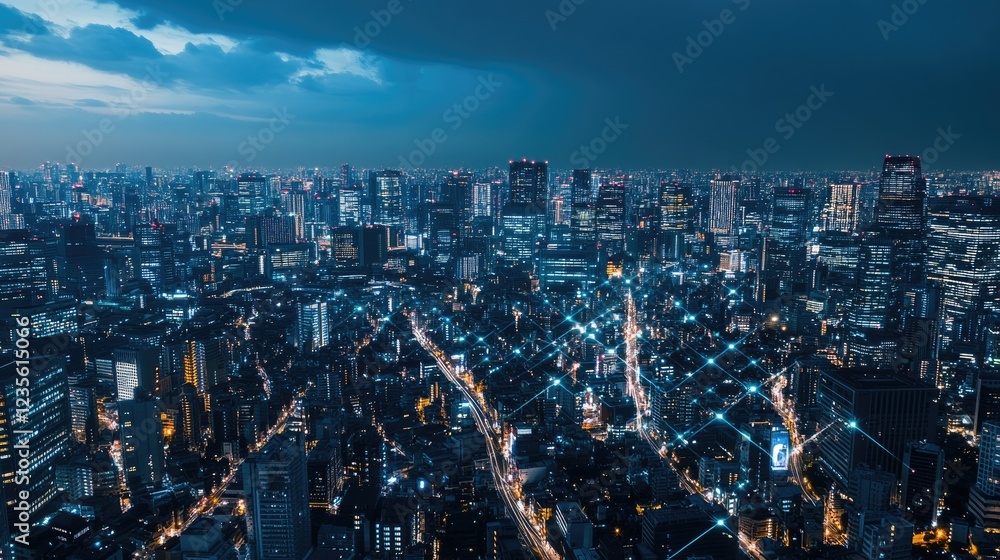 Obraz premium Concept of AI innovations enhancing the future with digital systems, algorithms, and data grids creating a smarter, connected world.