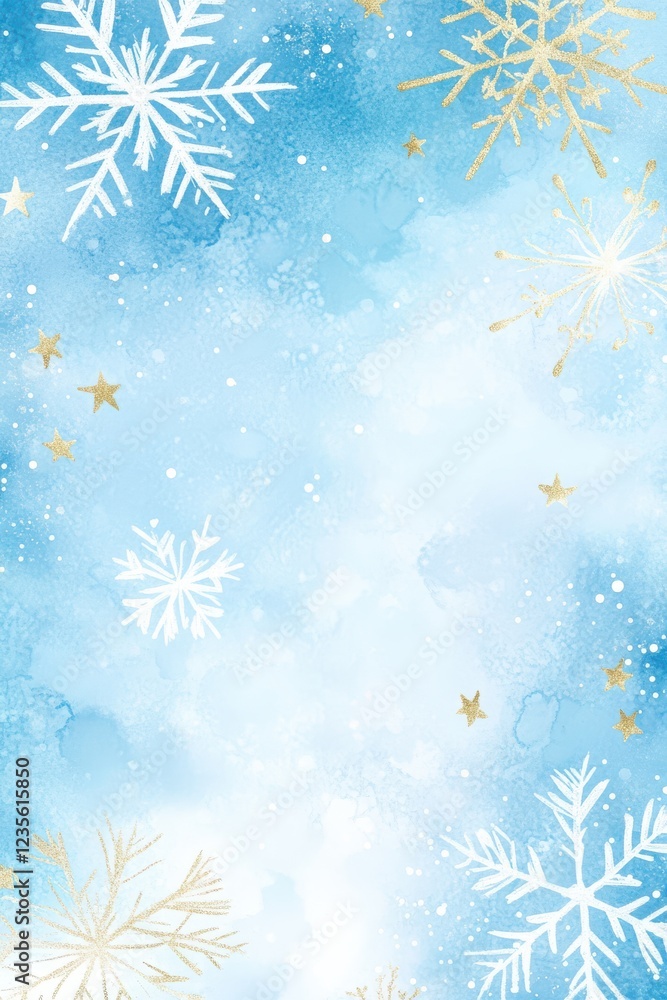 Hand-Drawn Snowflakes with Golden Stars on Pastel Background Hand-Drawn Snowflakes with Golden Stars on Pastel Background
