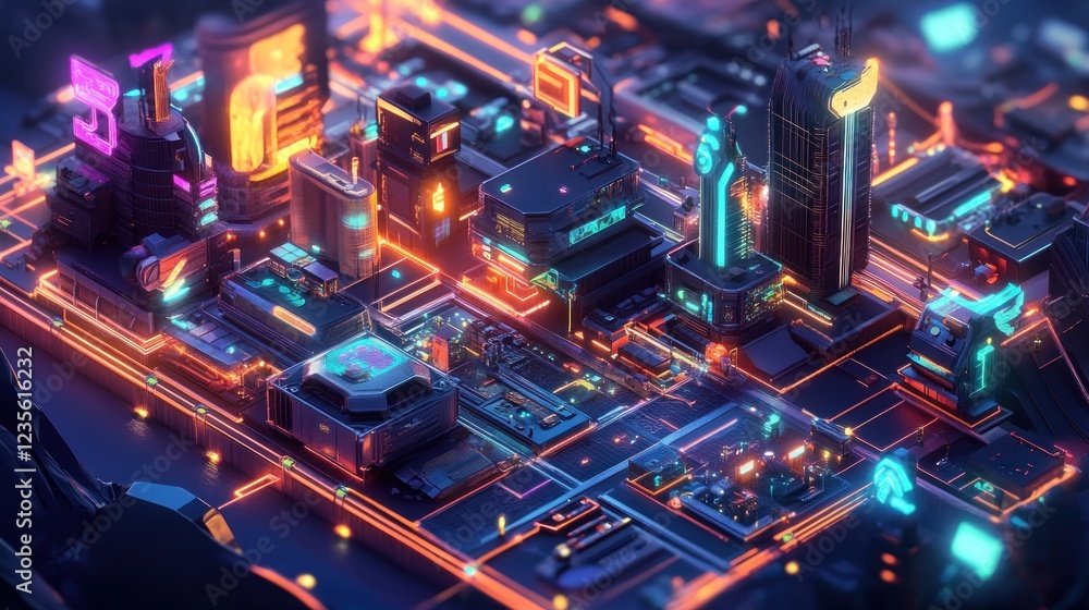 Futuristic city circuit board, glowing neon, digital landscape Futuristic city circuit board, glowing neon, digital landscape
