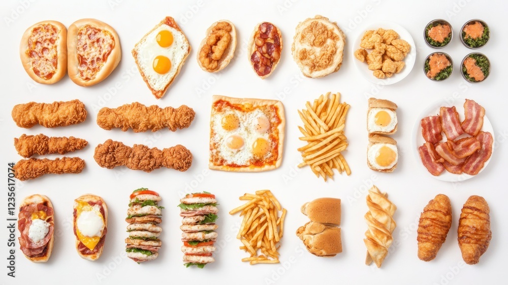 Delicious breakfast, lunch & dinner fast food variety Delicious breakfast, lunch & dinner fast food variety