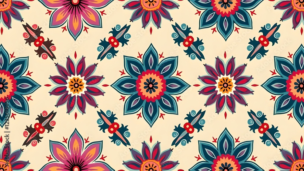 Handcrafted Indian Pattern with Paisleys and Ornate Borders