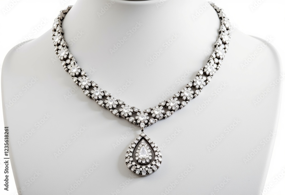 Teardrop Gemstone Necklace: Diamond Pendant, White Bust Stand, Luxurious Design, Detailed Craftsmanship, White Background, Highlighting Sparkle, Elegant Jewelry, Vector Art.
Teardrop Gemstone Necklace: Diamond Pendant, White Bust Stand, Luxurious Design, Detailed Craftsmanship, White Background, Highlighting Sparkle, Elegant Jewelry, Vector Art.