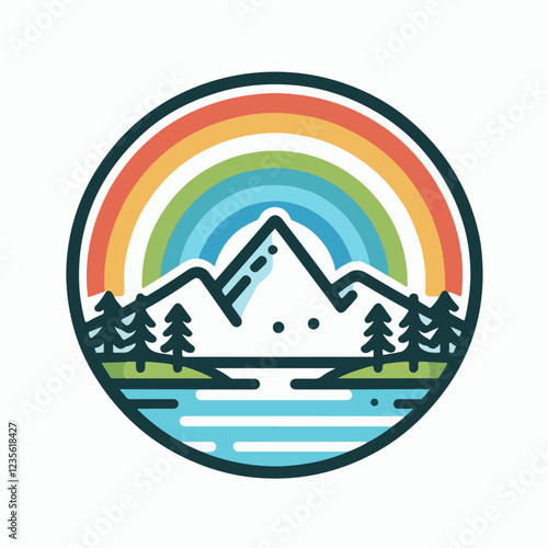 vector illustration of mountain and rainbow views