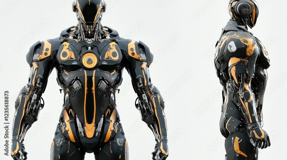 Futuristic robot design, studio shot, white background, concept art Futuristic robot design, studio shot, white background, concept art