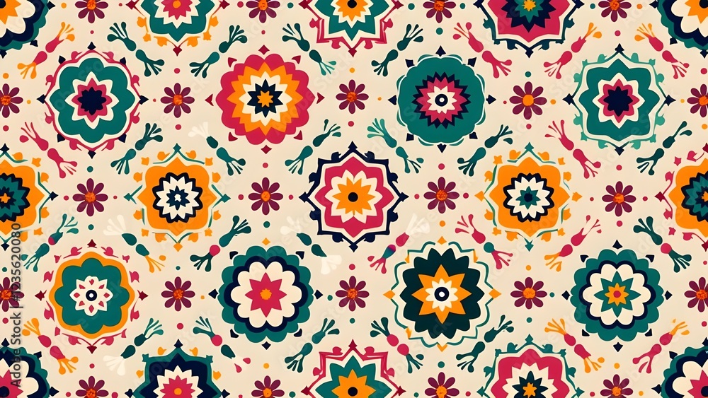 Traditional Indian Pattern with Concentric Paisleys and Borders Traditional Indian Pattern with Concentric Paisleys and Borders