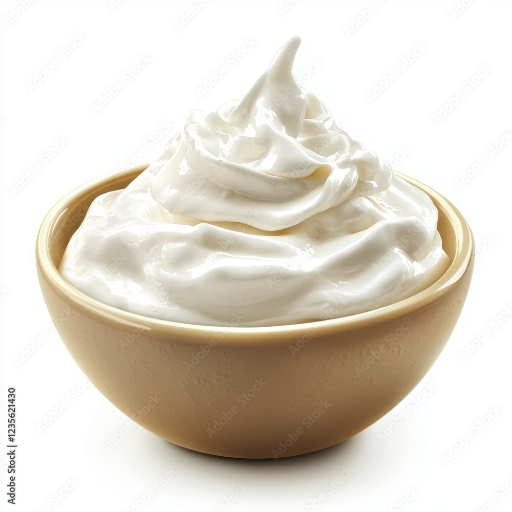 Creamy White Whipped Topping in a Smooth Beige Bowl against a Minimalistic Background Creamy White Whipped Topping in a Smooth Beige Bowl against a Minimalistic Background