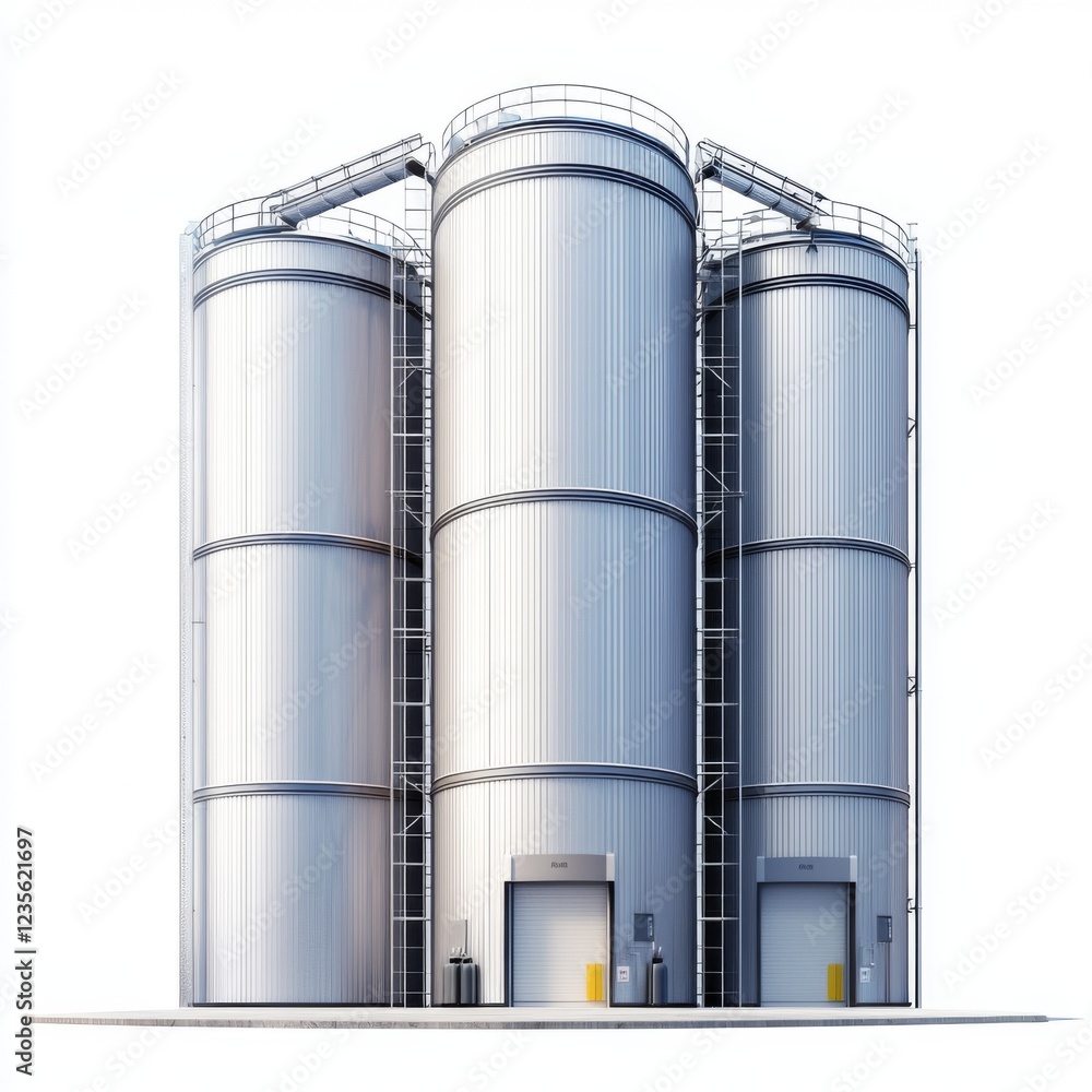 Modern Steel Silos for Industrial Storage with Metal Staircase and Loading Doors Modern Steel Silos for Industrial Storage with Metal Staircase and Loading Doors