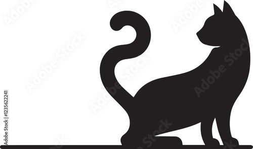 Cat silhouette black and white vector icon