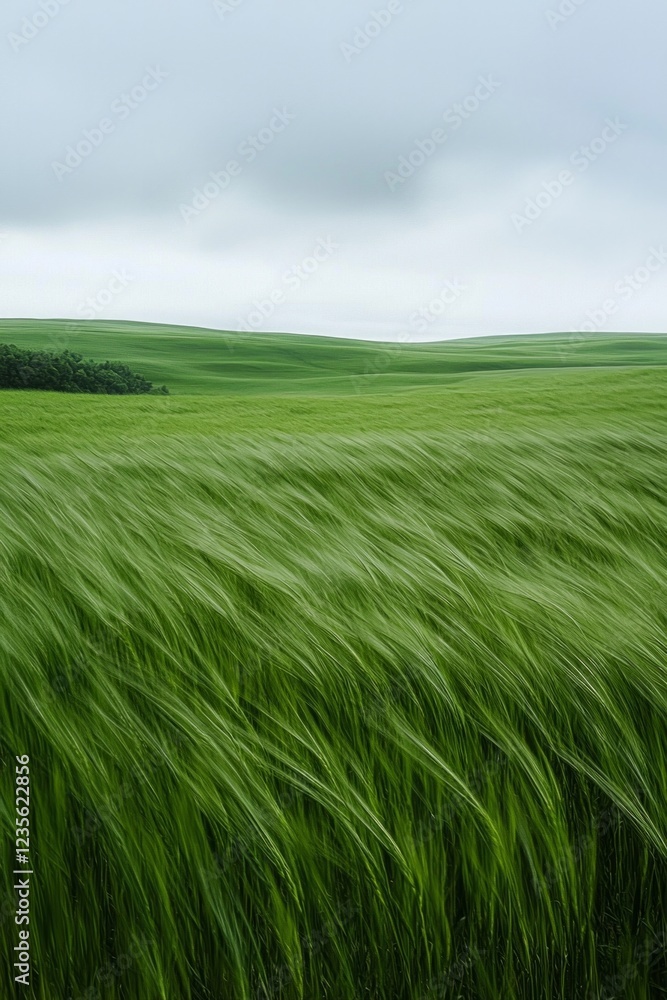 Obraz premium Green grassy field, blurred motion, long exposure