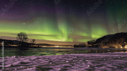 A beautiful green aurora dancing.