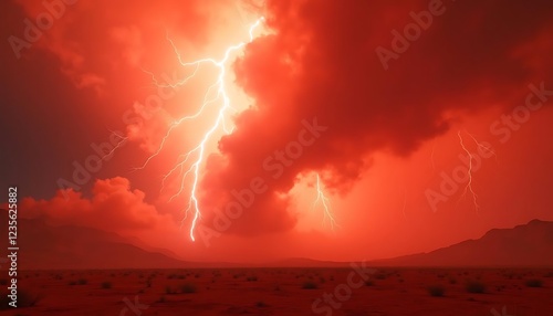 Fiery Desert Lightning: Dramatic Red Sky, Bold Strokes photo