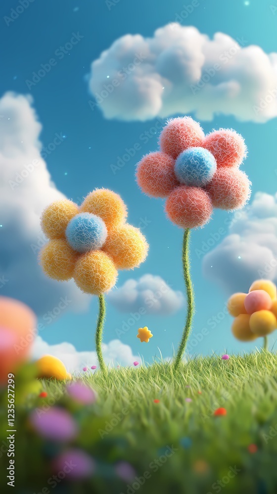 Obraz premium Digital technology 3d cartoon candy flowers poster background