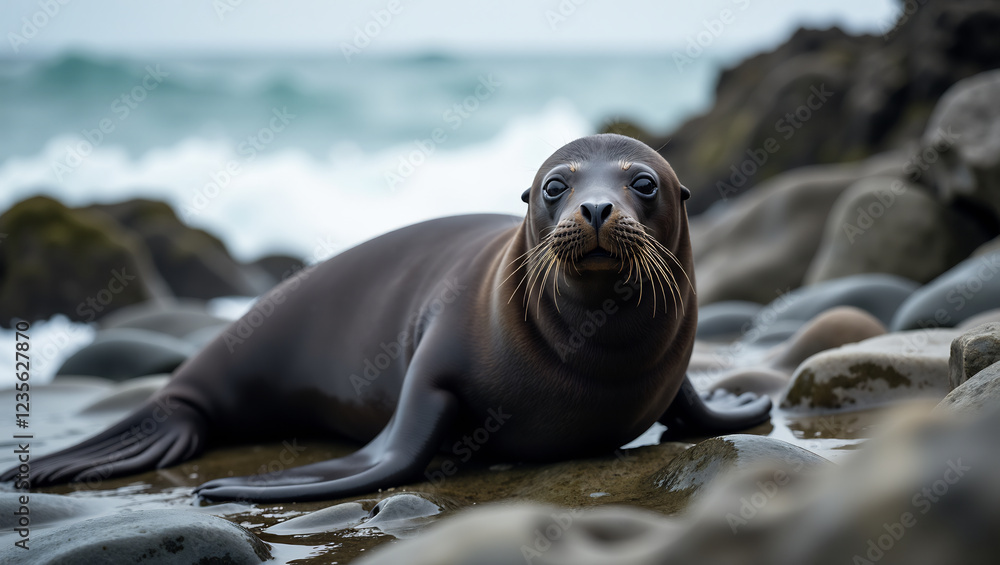Fototapeta premium Seal on a Rocky Shoreline