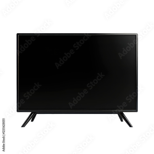 sleek black LED television screen with blank display, isolated on transparency background