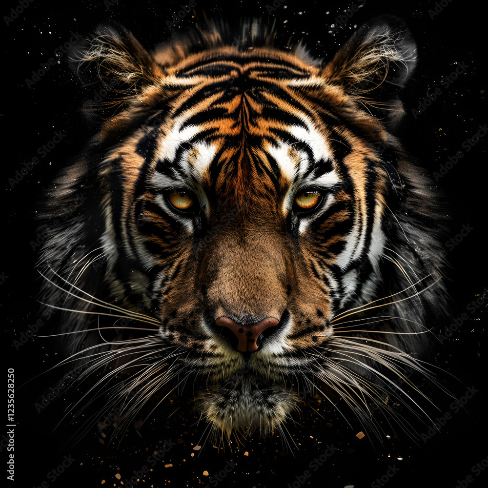 Naklejka premium PNG A Closeup head sumateran tiger wildlife animal mammal Head of sumateran tiger Sumatran Tiger looking at camera, Generative AI