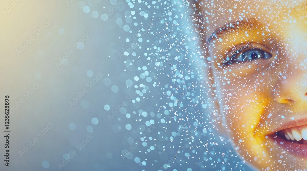 Fototapeta premium Joyful Child Smiling with Water Drops on Face