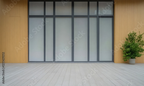 Wallpaper Mural A sleek wooden exterior showcases expansive windows allowing natural light to flood in Torontodigital.ca