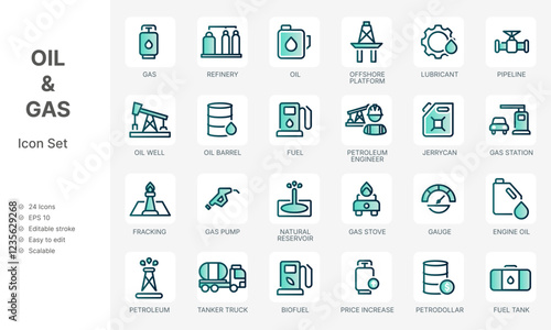 Oil and gas industry modern line icon pack