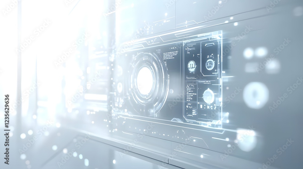 Fototapeta premium Futuristic interface design featuring holographic elements and data displays.