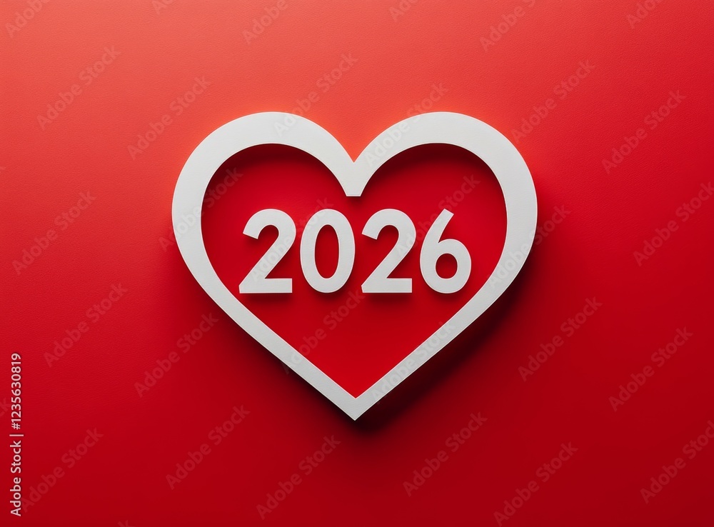 Heart-Shaped 2026 Design: A White Heart Outline with the Year Heart-Shaped 2026 Design: A White Heart Outline with the Year