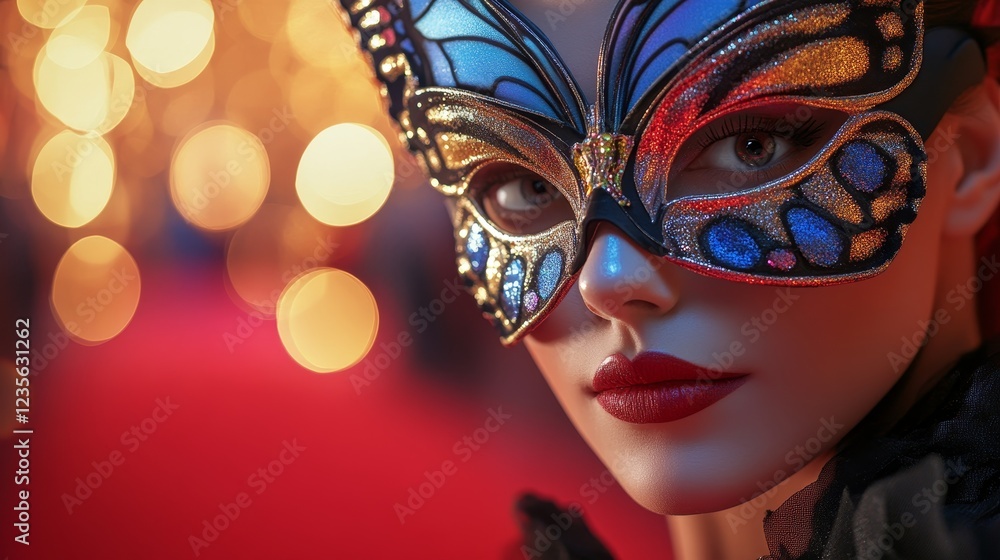 Sophisticated Close-Up Portrait of Woman with Butterfly Mask Sophisticated Close-Up Portrait of Woman with Butterfly Mask