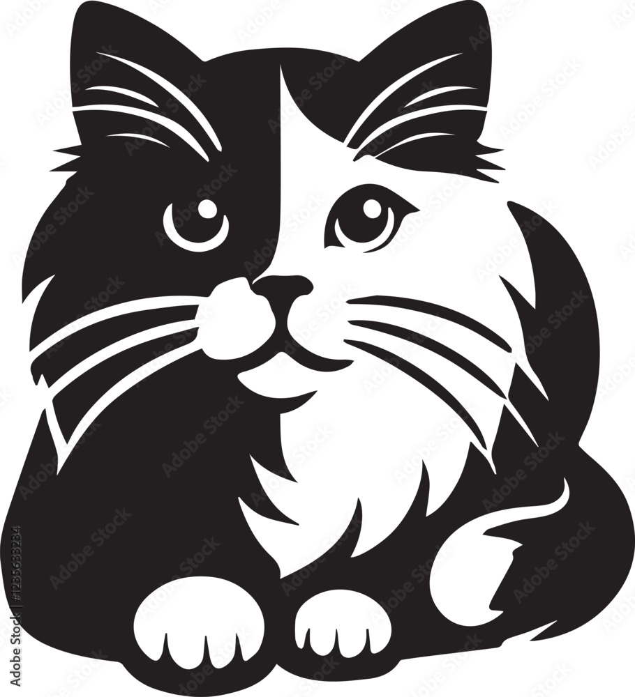 Cat silhouette black and white vector icon