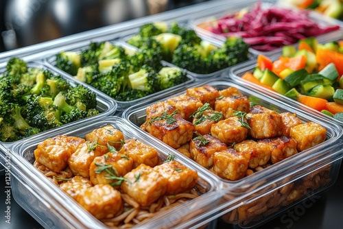 Colorful and Nutritious Meal Prep Featuring Fresh Vegetables and Tofu for Healthy Eating photo