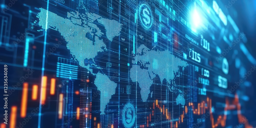 A dynamic abstract graphic of financial networks and digital banking connections. A dynamic abstract graphic of financial networks and digital banking connections.