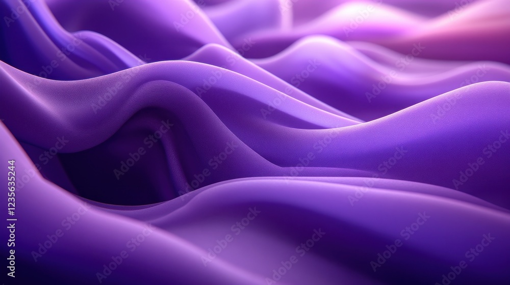 Fototapeta premium Purple fabric waves, studio shot, background blur, design