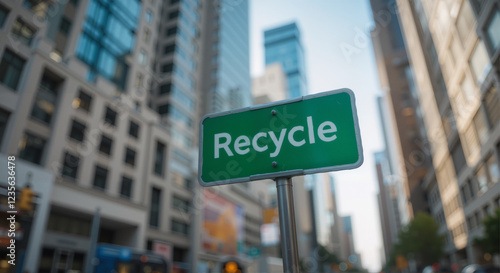 close-up of small green Recycle sign